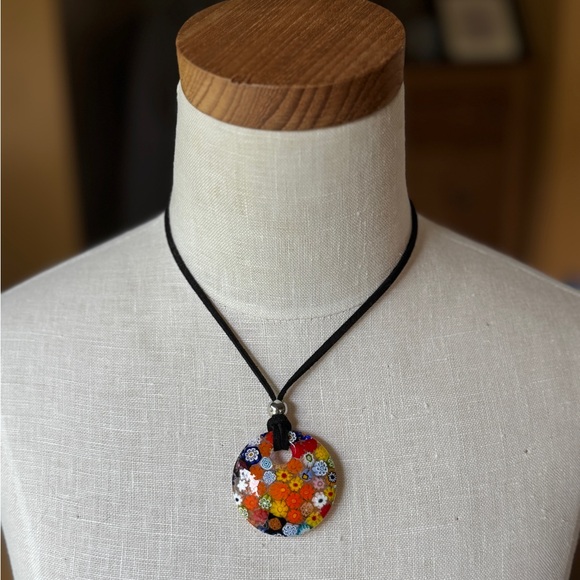 Pendente In Vetro Di Murano Millefiori Rosa Bianco Giallo 32mm